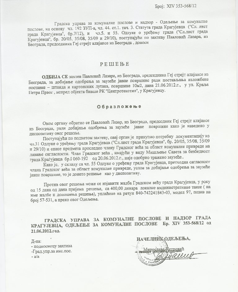 Zabranjena akcija GSA u Kragujevcu; GSA: Ko vodi Kragujevac - Veroljub Stevanović ili "Četnik“?